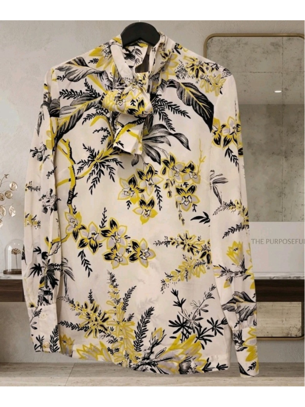 Diane von Furstenberg Dvf 0 Floral Bow Silk Blouse in Avalon Ivory $348 Yellow